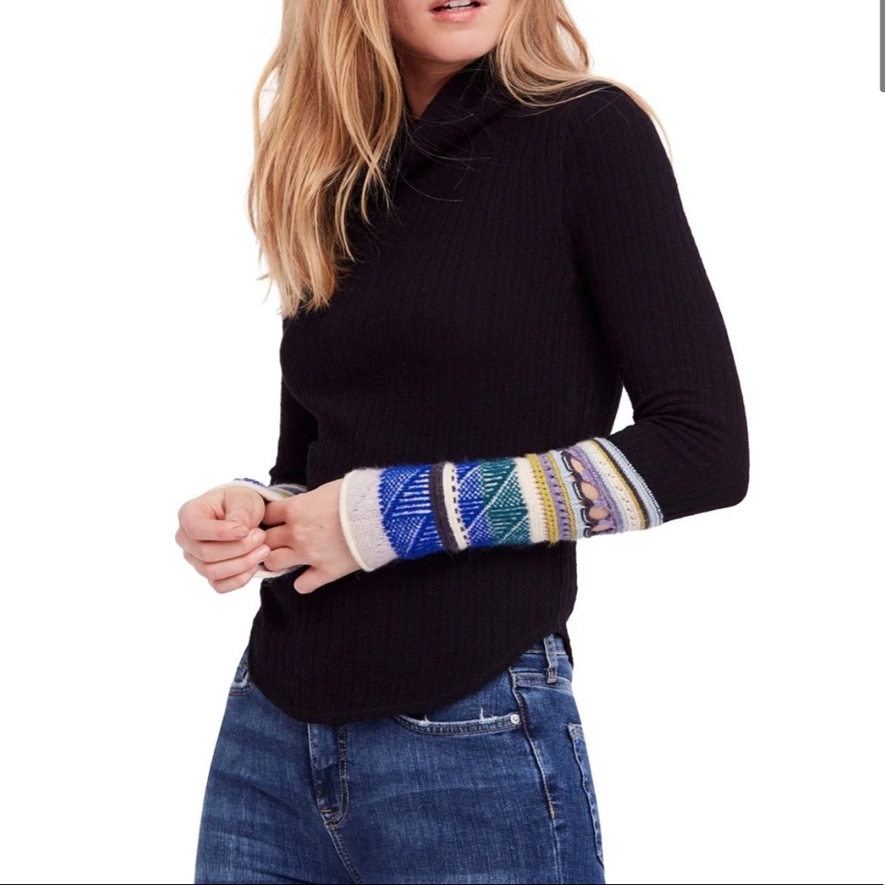 Free People Womens Mixed-Up Cuff Pullover Sweater